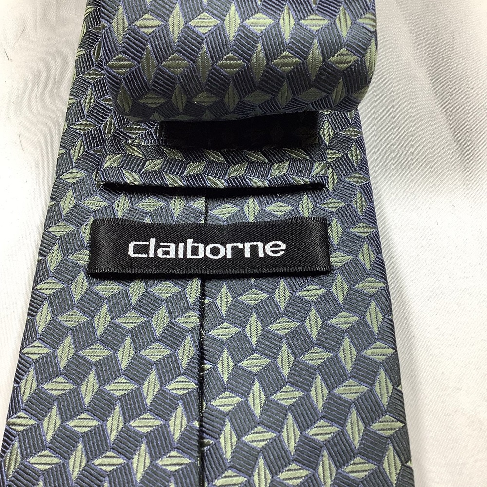 Claiborne Men's Silk Tie Blue Green Geometric Woven Necktie